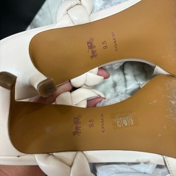 Coach Mollie leather Sandals braided Kitten Heel size 9.5 color chalk Classic - Picture 6 of 10